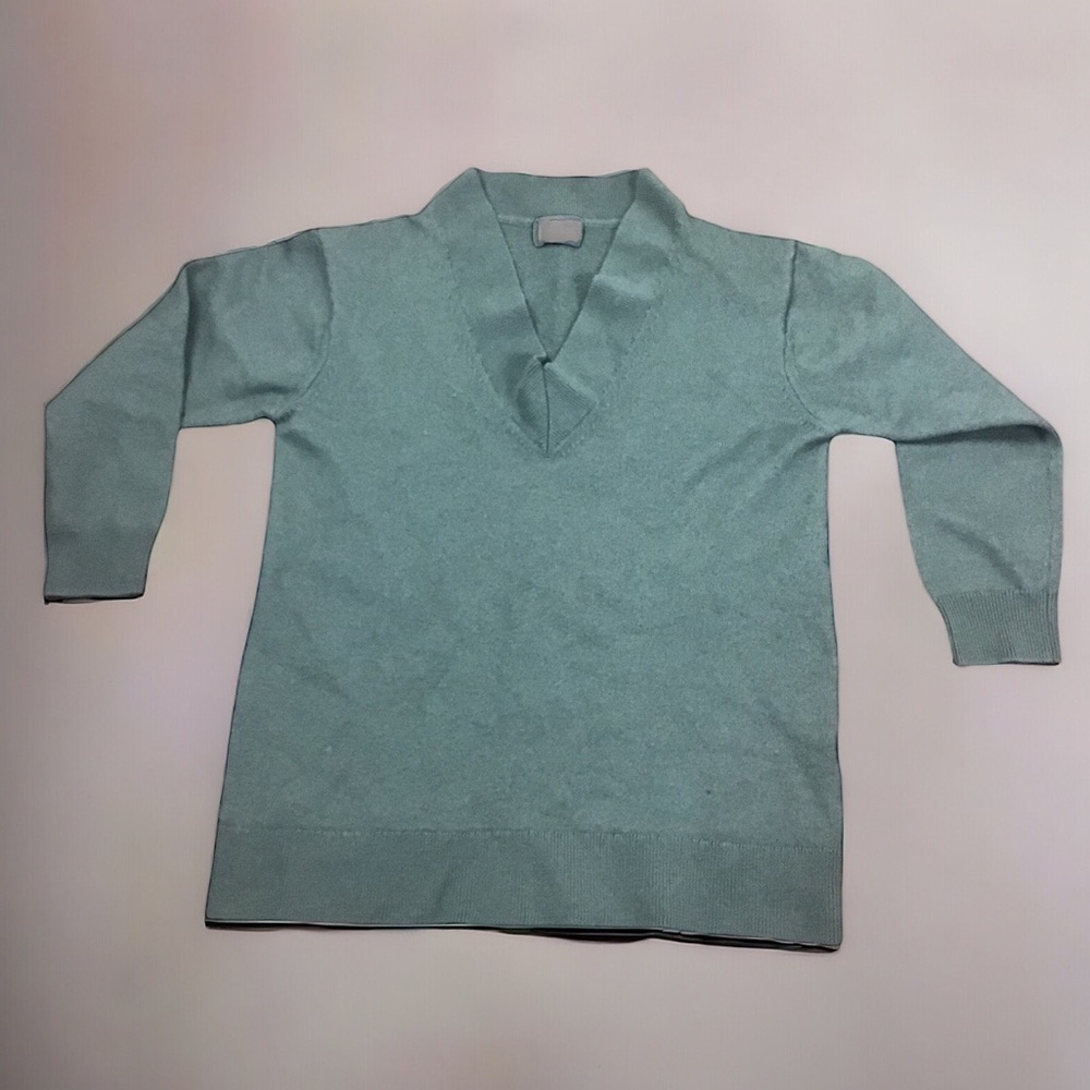 Aritzia Wilfred Sweater Size Small Green 100% Merino Wool V Neck Long Sleeve